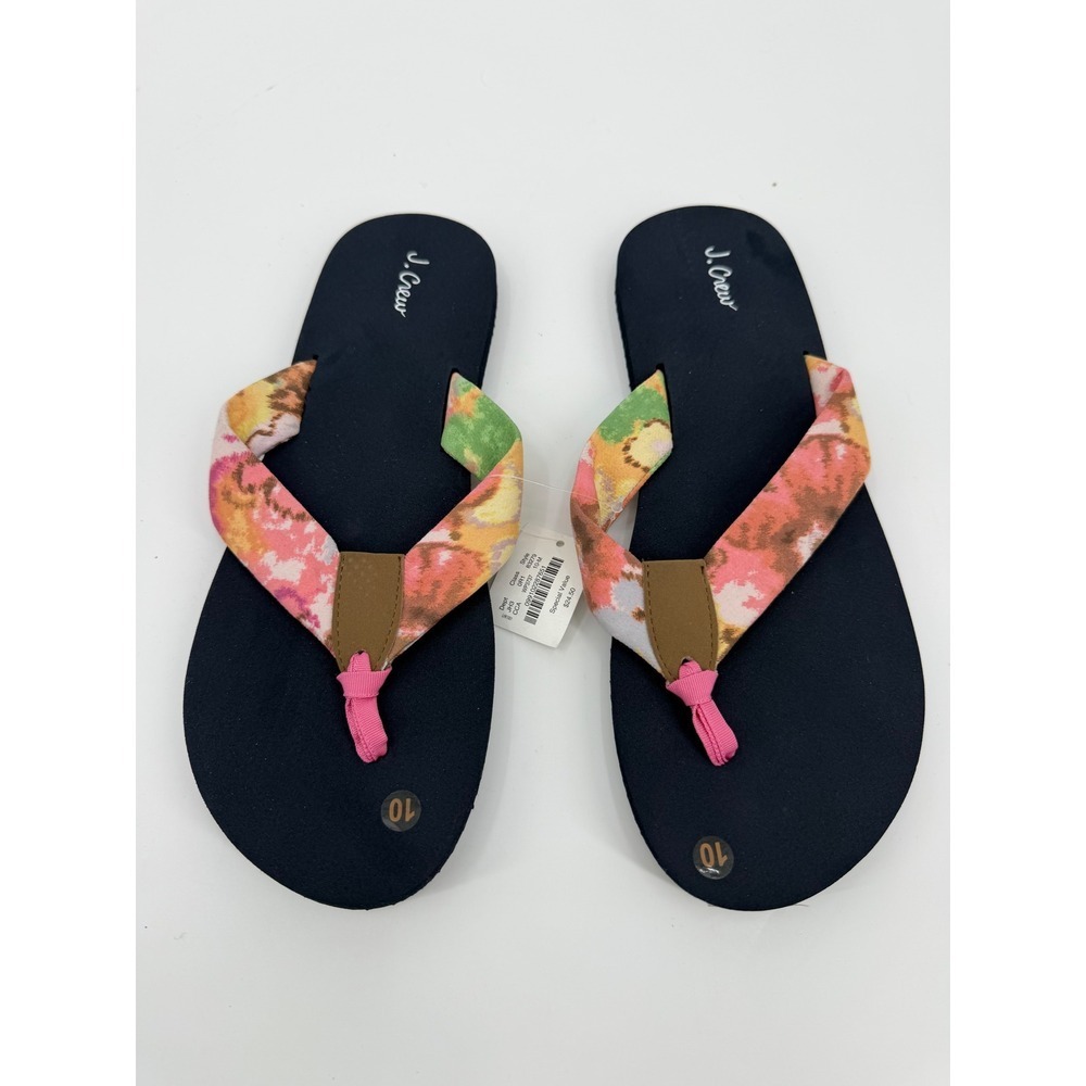 J. Crew Womens Floral Watercolor Print Flip Flop Sandals Navy Pink Size 10 B2279